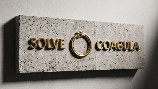 Solve et Coagula Ouroboros Brass Symbol on Concrete Wall