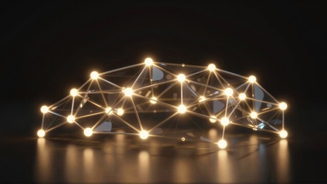 rendering futuristic structure interconnected lines dots structure appears series interconnected dots lines creating network like structure dots arranged symmetrical pattern dot connected next thin