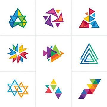 Vibrant triangle abstract logos and colorful shapes.