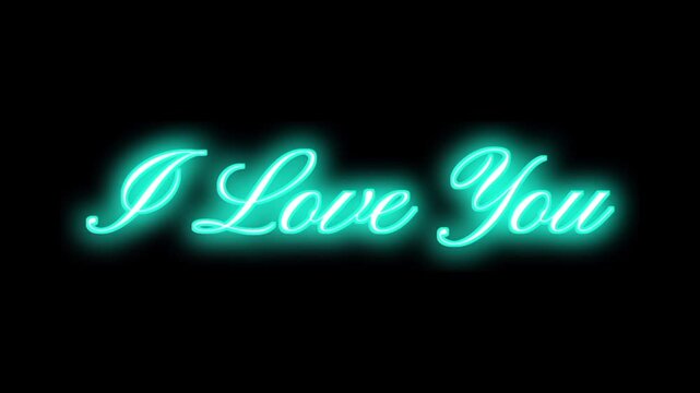 Pink and Cyan Glowing "I Love You" Cursive Neon Text Animation, Flashing Romantic Typography Motion Graphic Loop for Romantic Purpose, Social Media, Wedding Presentation, and Overlay Background