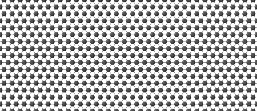 Seamless soccer ball pattern in black and white colors. Football game hexagon texture background. Ball hexagonal pattern. Mosaic geometric design bg. Vector illustration