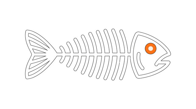 Isolated fish skeleton outline with orange eye