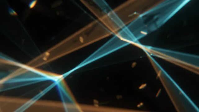 Abstract light leak refraction and cinematic rays on black background
