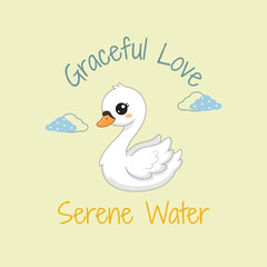 Obraz premium Graceful Love Serene Water White Swan Illustration.