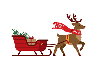 Fototapeta premium Reindeer pulling a sleigh with gifts