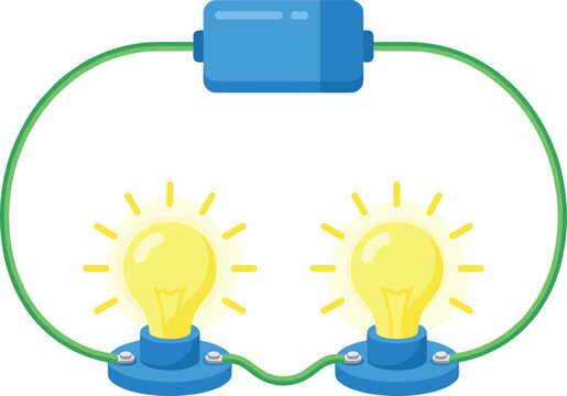 Simple Parallel Electrical Circuit with Battery and Two Illuminated Light Bulbs for Science Education