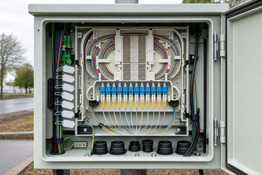 Fiber Optic Splice Enclosure in Weatherproof Utility Cabinet