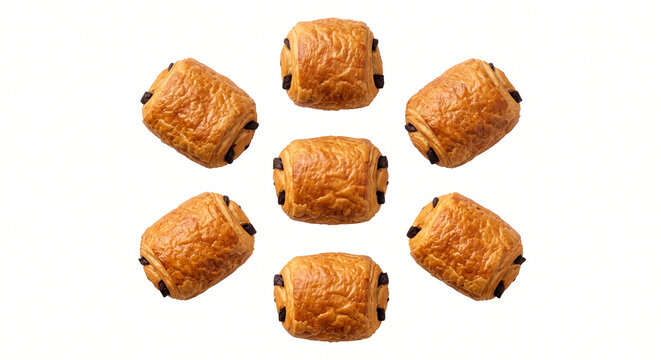 Artfully Arranged Golden Chocolate Pastries on a Bright White Background