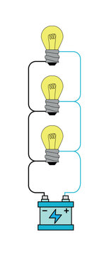 Battery Connected To tree Light Bulb With Wires Illustration Symbolizing Electricity And Energy Concept (Parallel Circuit)