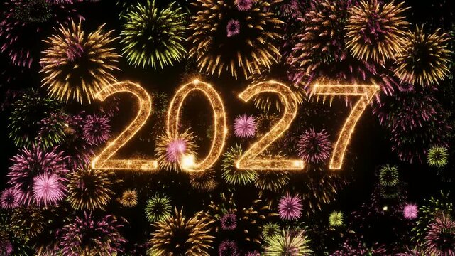 夜空に広がる花火が描き出す数字2027
