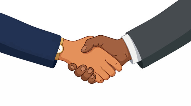 Diverse business partners shaking hands in agreement, symbolizing collaboration and trust in a professional setting isolated on white background