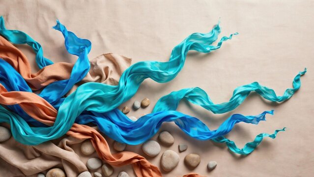 Abstract Flowing Ribbons of Fabric in Complementary Colors