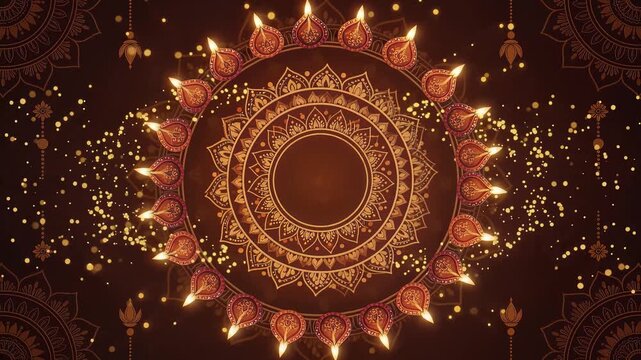 Happy Navratri Festival Background with Glowing Diyas and Mandala