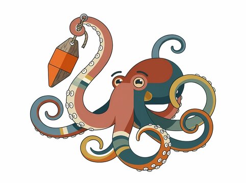 Cute cartoon octopus character holding a nautical buoy.