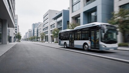 Obraz premium Modern Public Bus Traveling Through Urban City Street