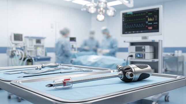Surgical Trocar on Sterile Laparoscopic Operating Room Setup