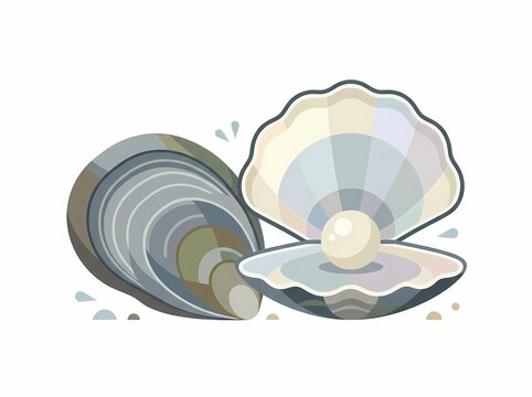 Illustration of open seashell with a shiny pearl inside.