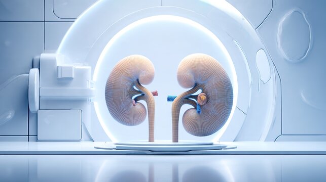 Kidney Cancer medical 3D illustration, malignant tumor growth inside human kidney organ, renal carcinoma anatomical visualization, urinary system disease, oncology healthcare graphic for medical educa