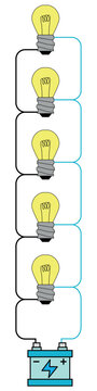 Battery Connected To Five Light Bulb With Wires Illustration Symbolizing Electricity And Energy Concept (Parallel Circuit)