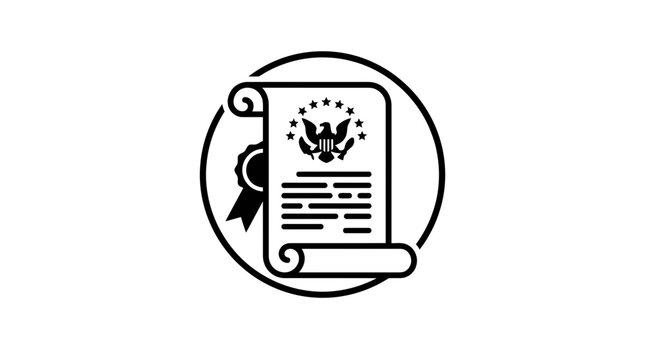 Black and white icon of a US constitution scroll document.