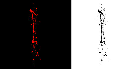 Obraz premium Red paint splatter effect with black ink splash on transparent background for graphic design elements.