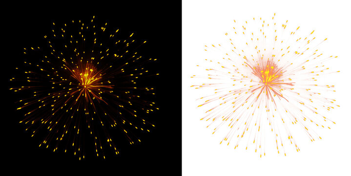 Explosive orange and yellow firework with short, bright trails ideal for impactful event graphics and overlays.