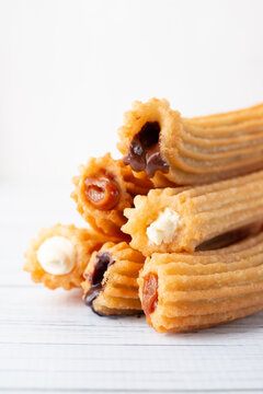 Churros filled with chocolate dulce de leche and cream
