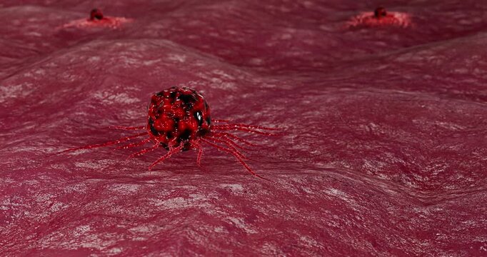 Cancer Microenvironment Showing Neovascularization Around Aggressive Tumor Cell During Angiogenesis and Progressive Tissue Invasion 3D Rendering
