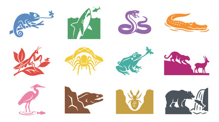 Obraz premium Collection of animal icons and logos.