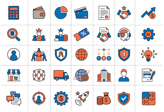Premium Business Icons Collection, 30 Professional Outline and Duotone Vector Symbols