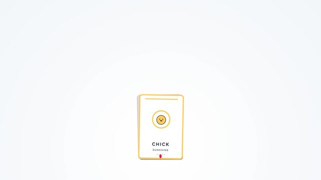 Minimalist Motion Graphics of Colorful Pastel Greeting Cards Gathering into Single Sunshine Chick Card, Isolated on Clean Background