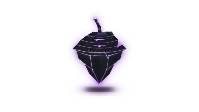 Glowing purple low poly acorn geometric wireframe on a white background