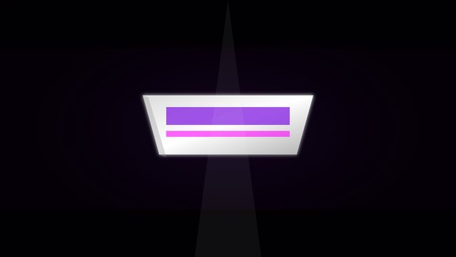 Minimalist abstract trapezoid shape glowing with purple and pink light in dark