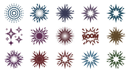 Obraz premium Collection of Starburst and Explosion Graphics with Various Colors and Styles.