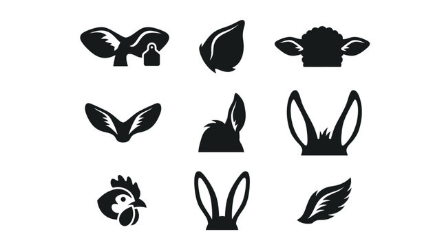 Black silhouettes of animal ears heads.