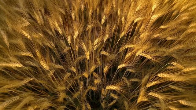 Barley field at golden hour moving continuously in a steady breeze