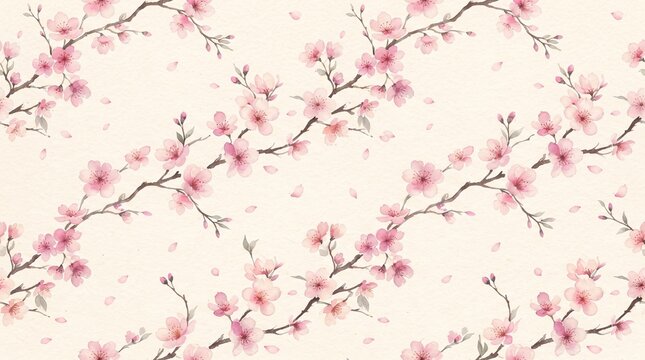 Seamless pattern with cherry blossom or sakura flowers in watercolor style