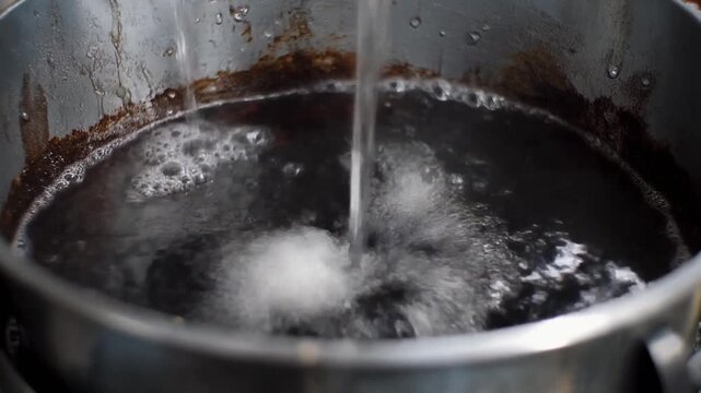 Cider press plate with water flowing steadily across it