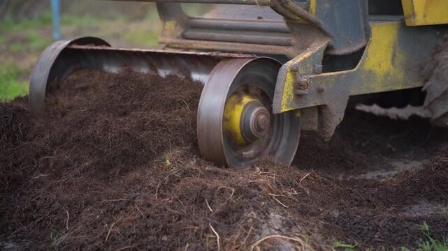 Compost windrow turner being worked by a machine that never stops