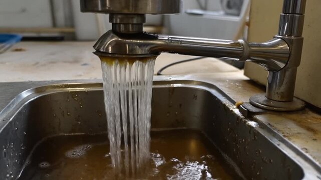 Honey extractor tap with water flowing steadily across it