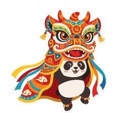 Naklejka premium Cute Panda in Traditional Lion Dance Costume