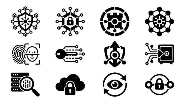 Cybersecurity and Data Protection Icons Set Digital Security Concepts.