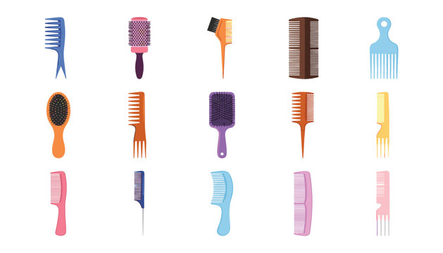 Set of professional hair combs and brushes for hairdressing salon care tools vector illustration isolated on white backgroundPrint