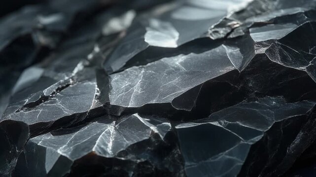 Obsidian slab with light sweeping slowly across the surface