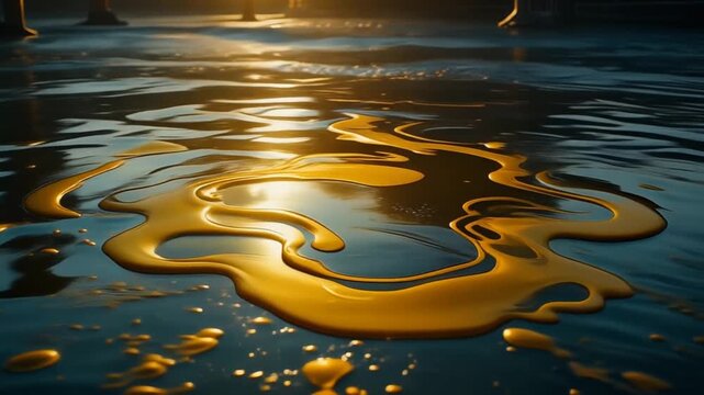 Oil slick on water with light sweeping slowly across the surface