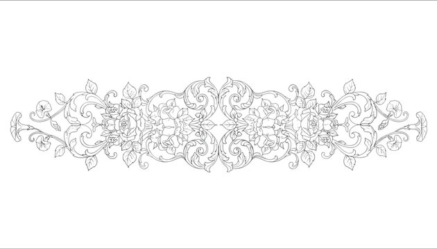 Distressed intricate line art ornate floral border featuring classic roses and charming morning glories, in vintage style.