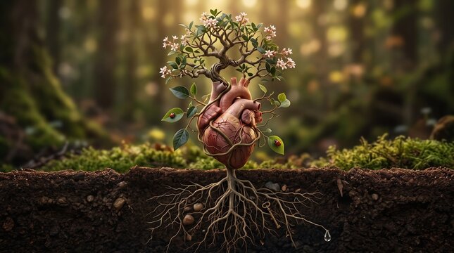 Anatomical heart growing as a tree.
