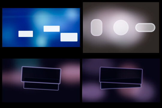 Faint neon-outlined bars and rectangles float across moody blue and violet gradients, creating a calm futuristic layout backdrop for presentation slides.