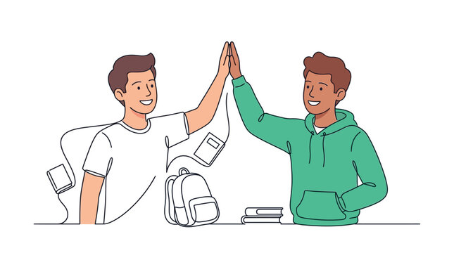 Two Happy Students Giving High Five Illustration