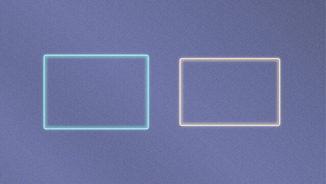 Two glowing outlined rectangles in teal and warm gold sit on a deep purple gradient, creating a striking futuristic backdrop for UI concepts and ads.